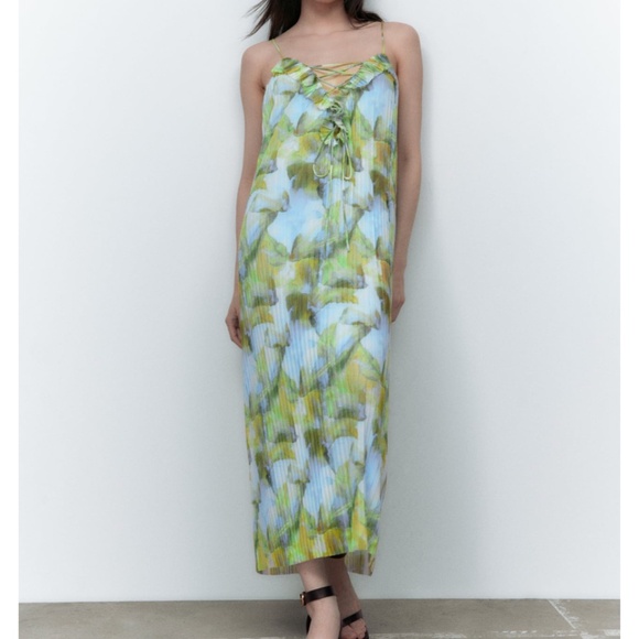 Zara blue and green pastel tulle pleated maxi dress made in Europe EUC - Picture 12 of 12